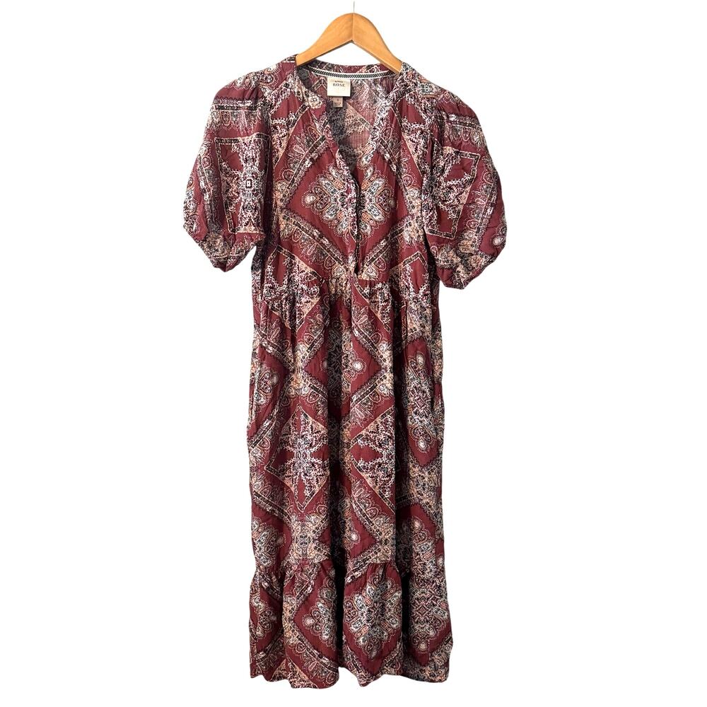 Knox Rose Bohemian Paisley Mauve Flowy Boho Midi Dress Womens size Small